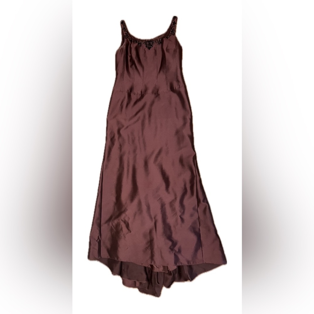 Rickie Freeman Teri Jon Beaded Silk Burgundy Wine Full Length Evening Dress 12 - Picture 6 of 15